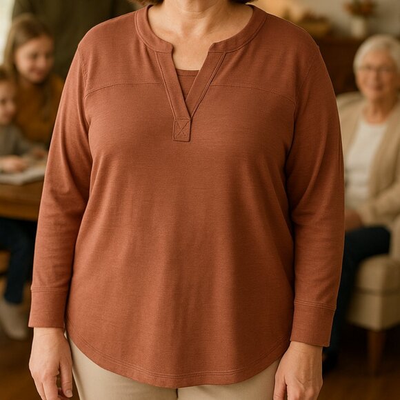 Cupio Women’s Split Neck Long Sleeve Tunic Top XL -(Fall Collection) - Picture 1 of 8